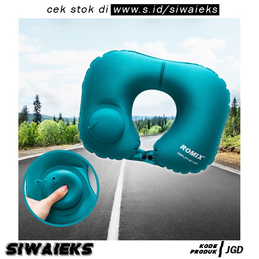 JGD TaffSPORT Bantal Leher Travel Inflatable Neck Pillow RH34 Blue Grab Medan