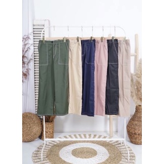 Amber Chino Pants Wanita / Celana Korea Cewek Terbaru / Baggy Kulot Celana Cargo Murah