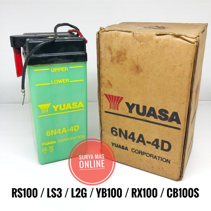 Aki 6N4A 4D 6volt untuk RS100/ LS3 /L2G / YB100 / RX100 / Honda CB100