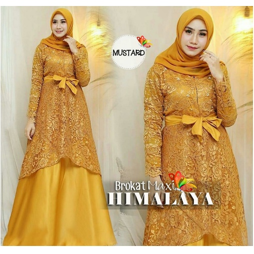 COD ✔ MAXI HIMALAYA KOMBI BRUKAT dM / MAXI DRESS MUSLIM-MUSTARD mf