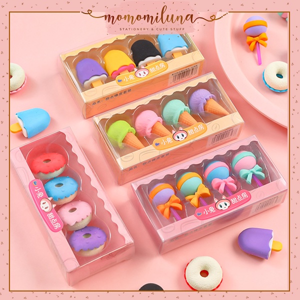 

1 set 4 pcs penghapus bentuk cute lucu model makanan food miniatur kawai souvenir ulang tahun anak murah MK1339