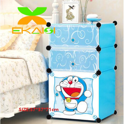 Ekaisi Lemari plastik bedside table anti air rak buku susun 3 pintu/kotak hello kitty