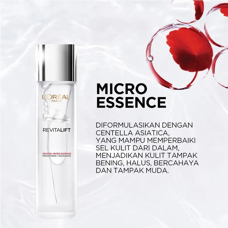 Loreal Paris Revitalift Crystal Micro Essence Water - 130ml / 65ml / 22ml Tutup Silver - Serum Wajah L'oreal Esence Essens Esens Essen Toner Ukuran Kecil Sedang Besar Skincare BPOM