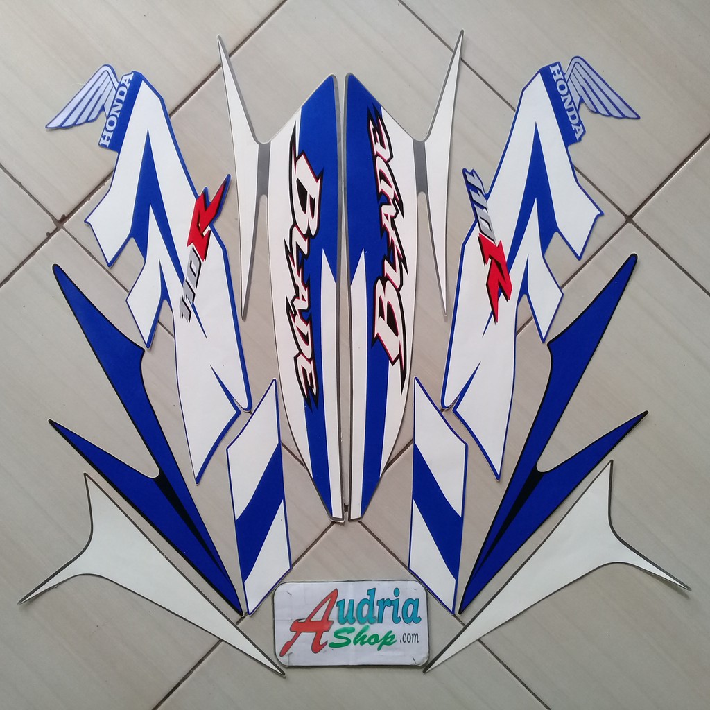 Striping Stiker Motor Honda Blade 110R 2009 Silver-Biru