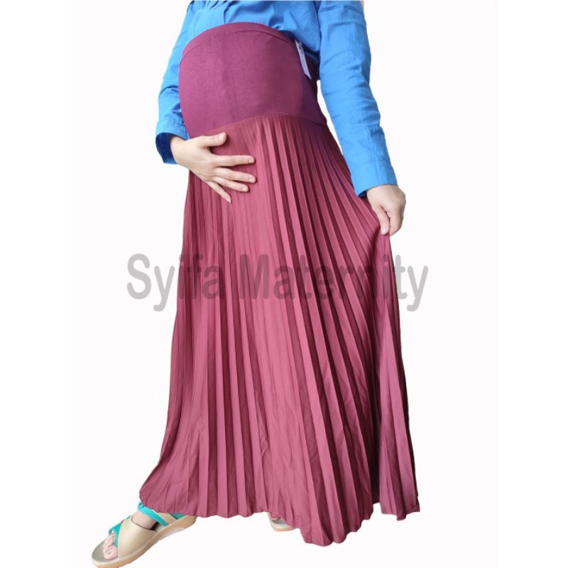 BA43 Rok Hamil Plisket - Syifa Maternity-Marun