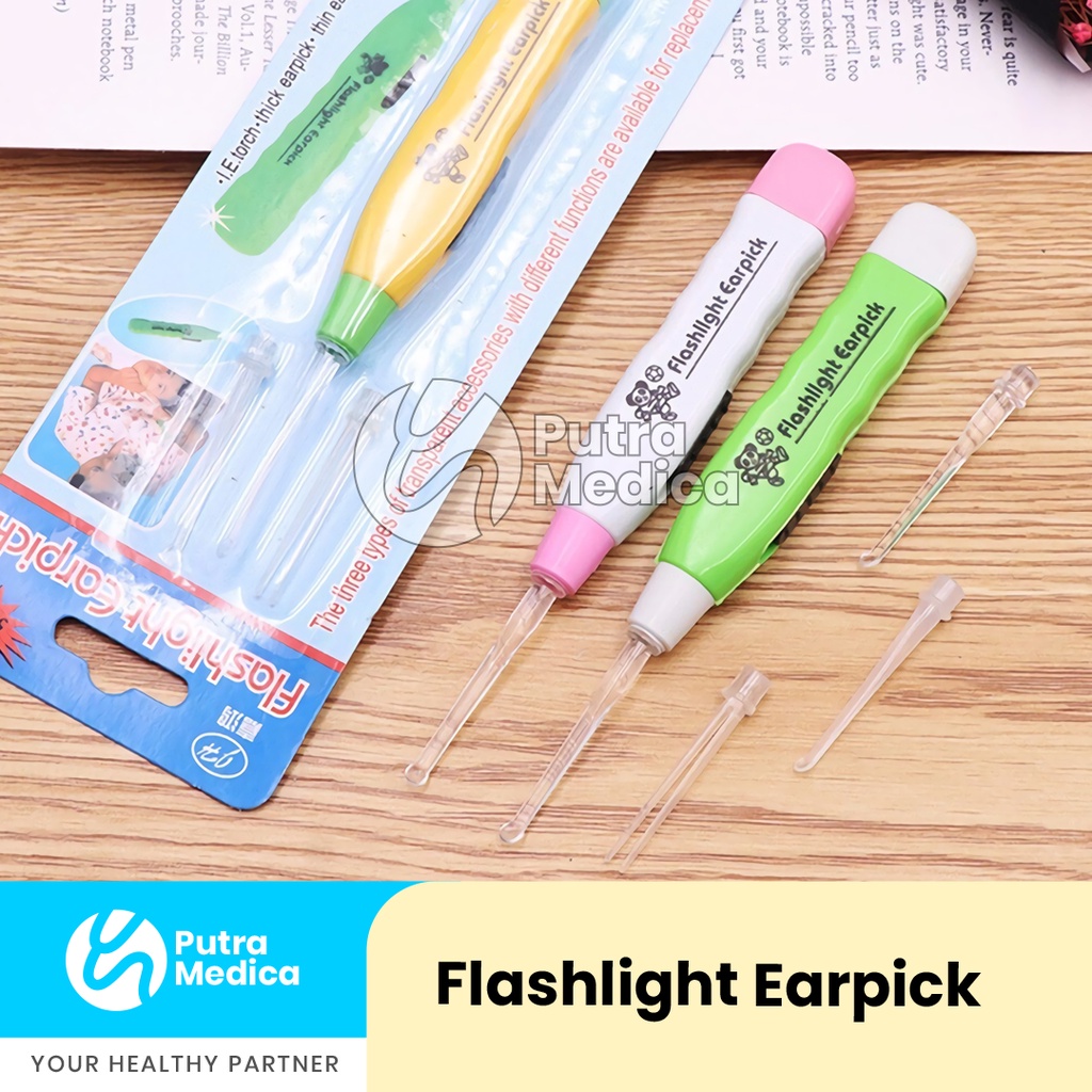 Flashlight Earpick LED - 1 Pc [Warna Random] / Pembersih Telinga Anak / Korek Kuping Berlampu
