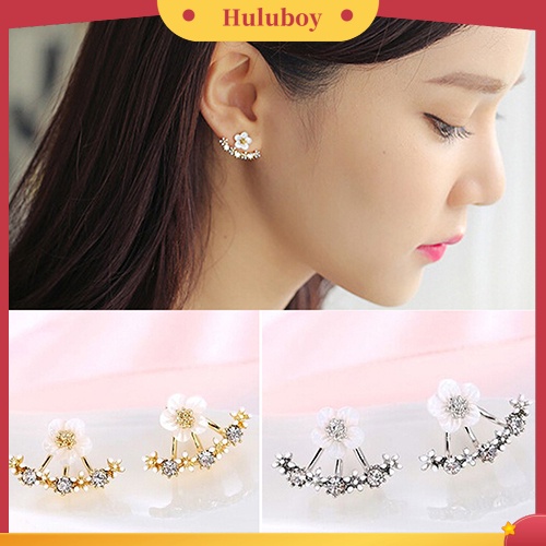 Hu Hu Hu Hu Hu Alat Bantu Pasang Kacamata♡ Anting Stud Desain Bunga Bahan Tembaga Gaya Korea Untuk Wanita