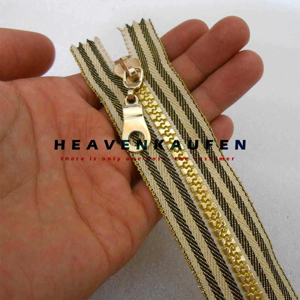 Resleting Zipper 15 cm Vislon Variasi Lurik Rel/Gigi Gold Emas Kode BD