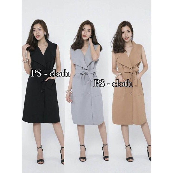 Pakaian Wanita sq Top blazer wanita tanpa lenganTwiscone xl hitam abu coklat modis modern cantik