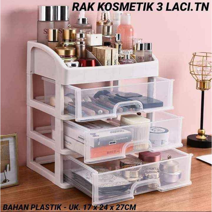 RAK KOSMETIK 3 LACI / RAK KOSMETIK 3 SUSUN DENGAN LACI KOTAK / TEMPAT MAKE UP / TEMPAT MULTIFUNGSI