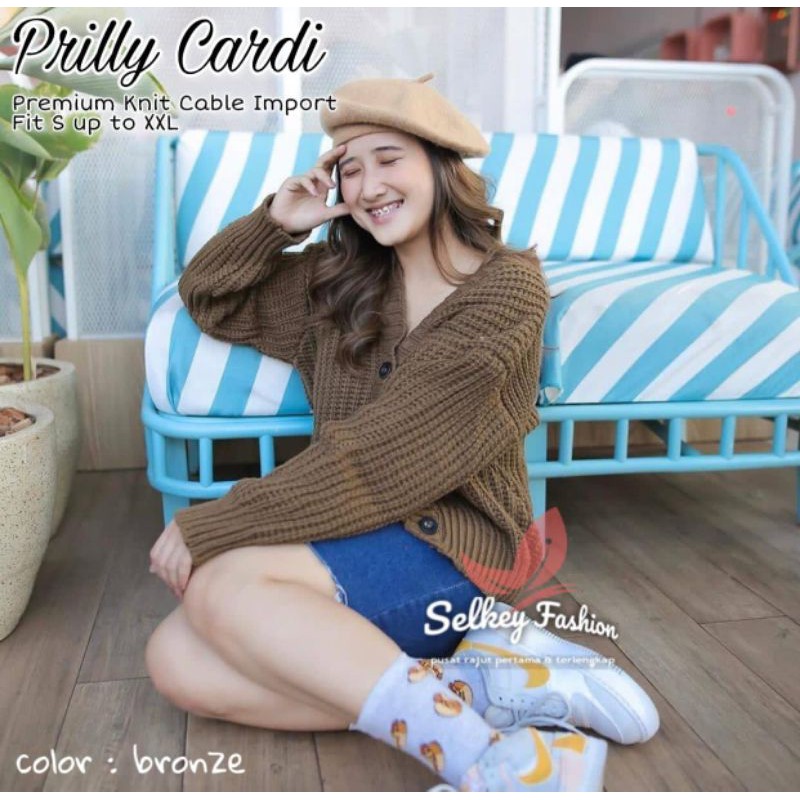 Prilly kardigan krop kancing rajut premium tebal 7get / Knit crop cardy premium 7Gauge