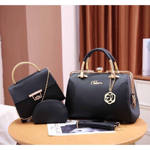 SG5712 syafniegalery eldora candy 3in1 behel bag impor tas guru tas kantor kerja wanita tas set