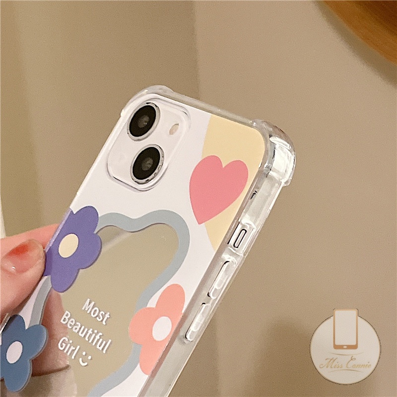 Soft Case Tpu Motif Bunga Dengan Cermin Makeup Untuk IPhone 11 7Plus 8Plus XR X XS Max 12 13 11 Pro Max 7 8 SE 2020