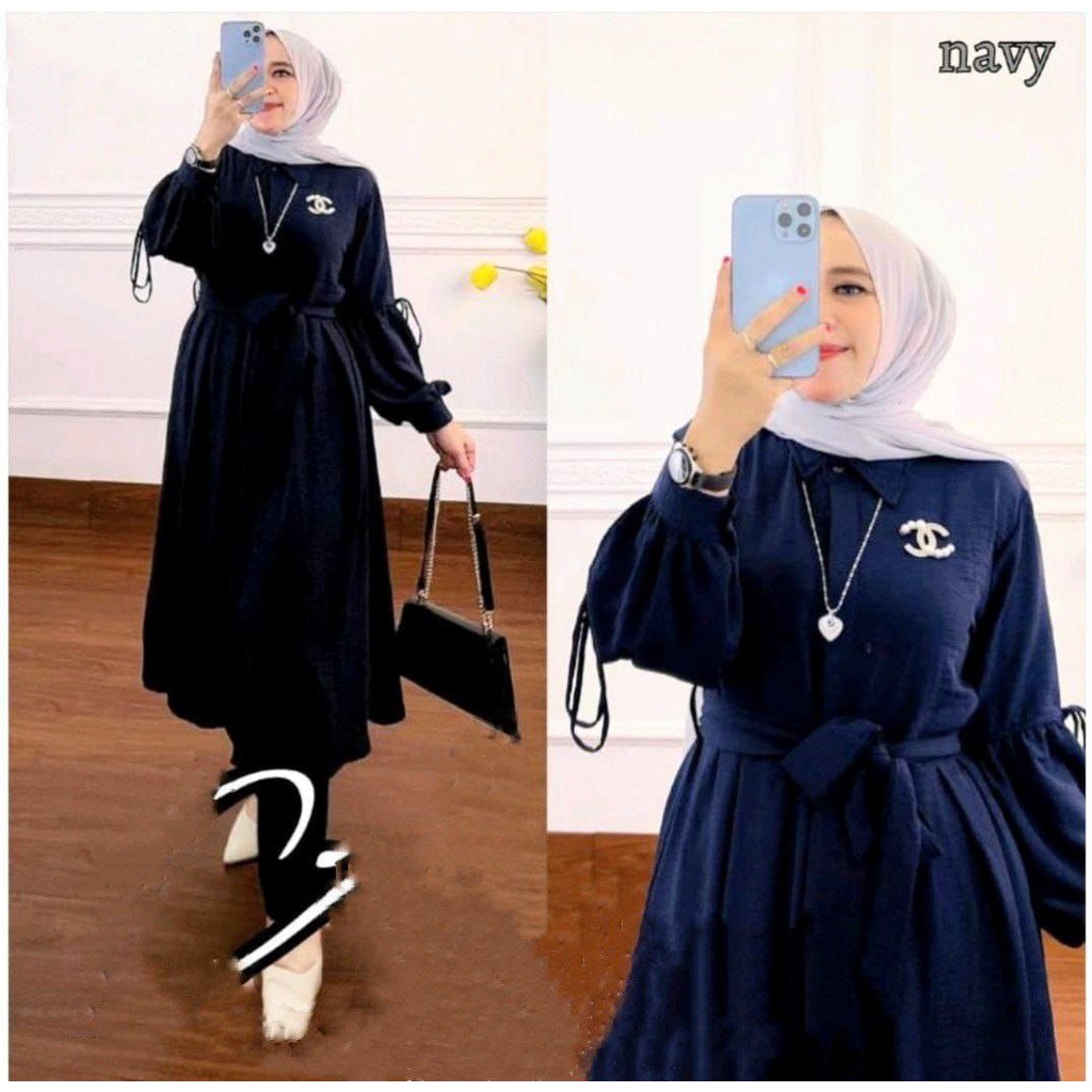 SETELAN TUNIK MODEL KEKINIAN NAVY TERBARU Setelan Wanita Long Tunik Polos On Set Rayon Polos Terbaru Kekinian
