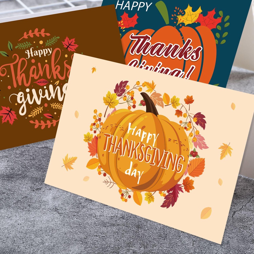 Solighter 8Pcs/set Kartu Ucapan Syukuran Amplop Hari Syukuran Holiday Pumpkin Note Card
