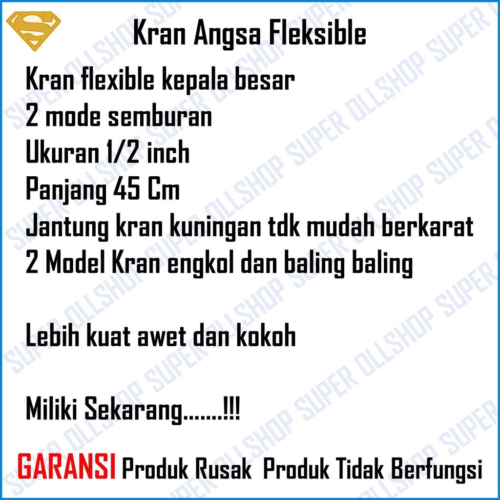 Kran Angsa Cuci Piring / Keran Shower Wastafel Leher Angsa Fleksibel Flexible 1/2 Inch Chrome / Kran Wastavel Bak Cuci Piring Pleksibel Tembok