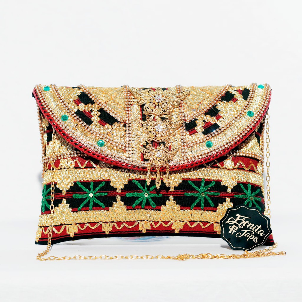 [BISA COD] Clutch Tapis Motif Bintang Hijau S M L