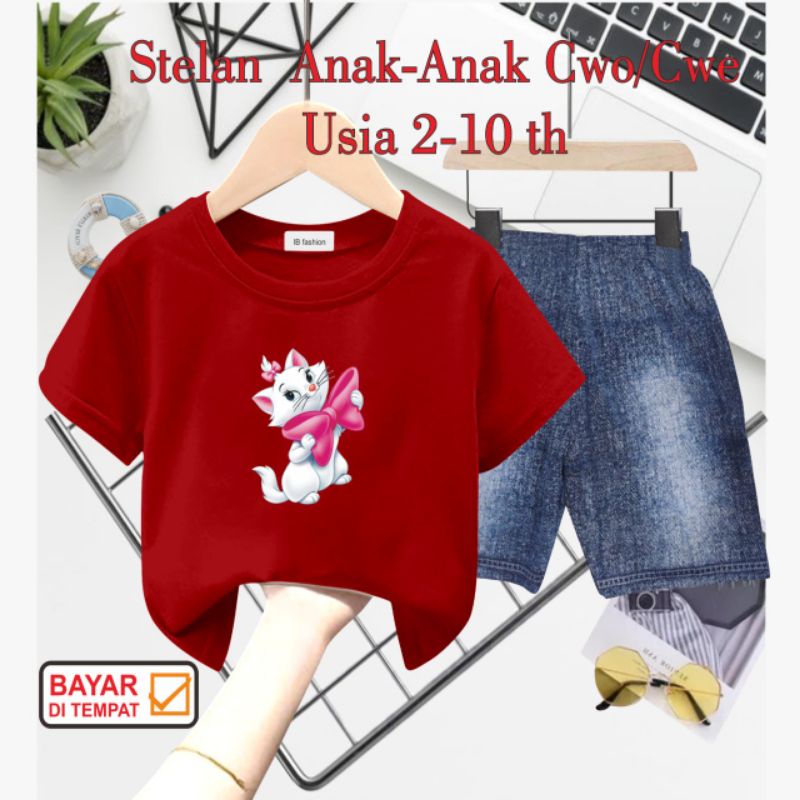 ((IB))SETELAN ANAK PEREMPUAN SEMI JEANS/KUCING MARIE DIGITAL SABLON