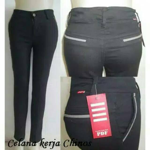 Celana Panjang Pria Wanita Unisex Chino Pants Kerja Slimfit Cowok Hitam Abu