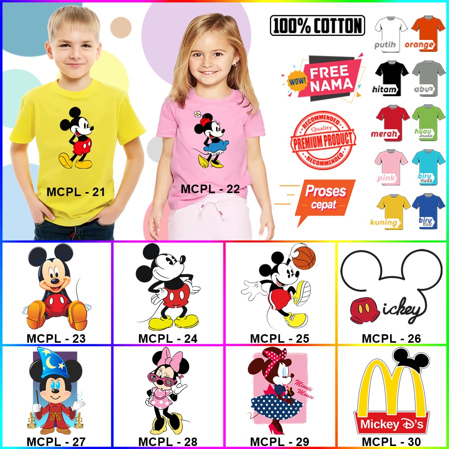 Baju Kaos ANAK DAN DEWASA MICKEY &amp; MINNIE COUPLE (FREE NAMA)