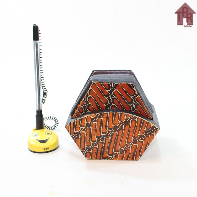 Coaster Kayu Batik / Tatakan Hexagonal D9 x 6pcs.