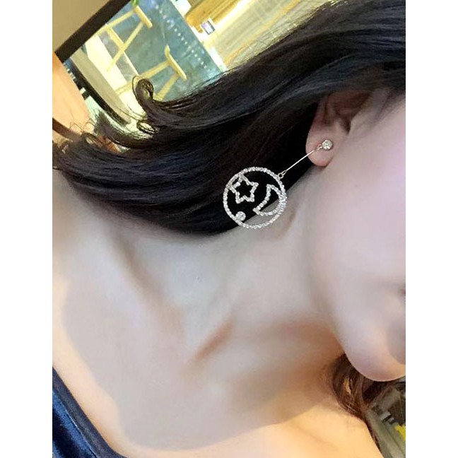 LRC Anting Tusuk Fashion Gold Full Circled Star And Moon Earrings D40217