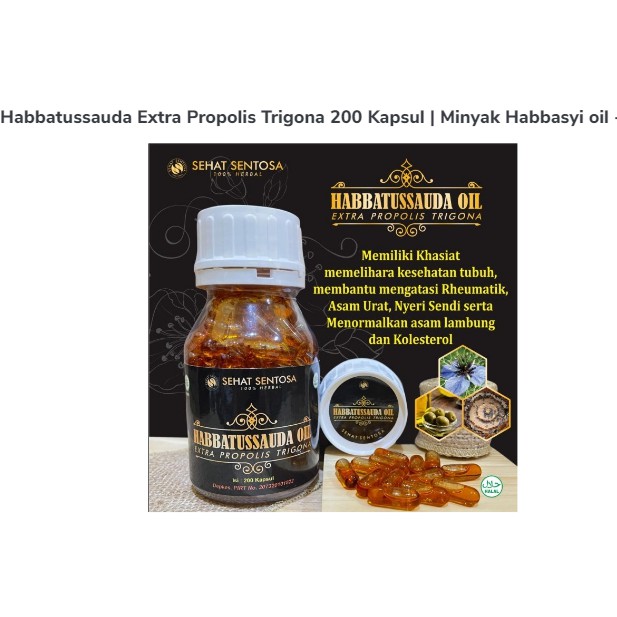 

Habbatussauda Extra Propolis Trigona 200 Kapsul | Minyak Habbasyi oil - Habbat Trigona