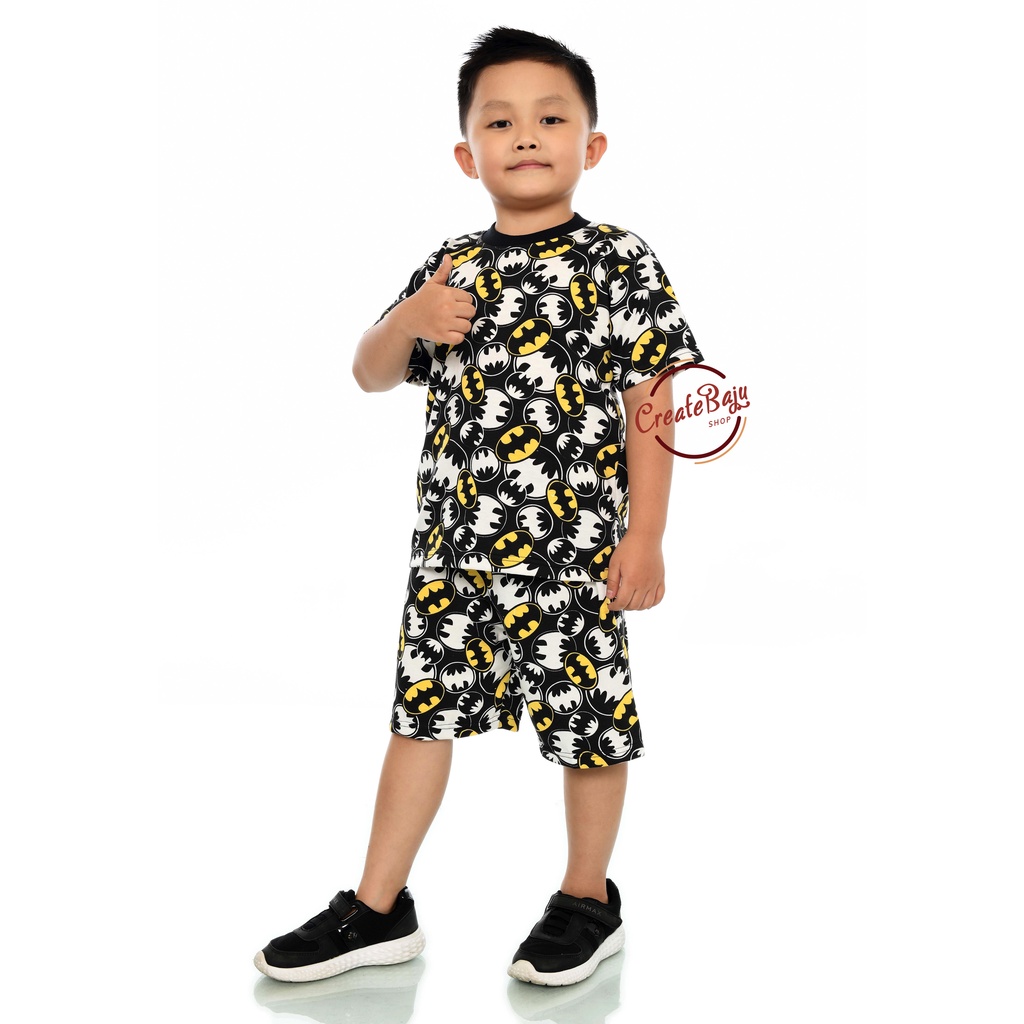 Setelan Anak Laki-Laki Hayami 2-7 Thn Motif Batman Baju Anak Laki Lengan Pendek Bahan Katun-Batman Kelelawar