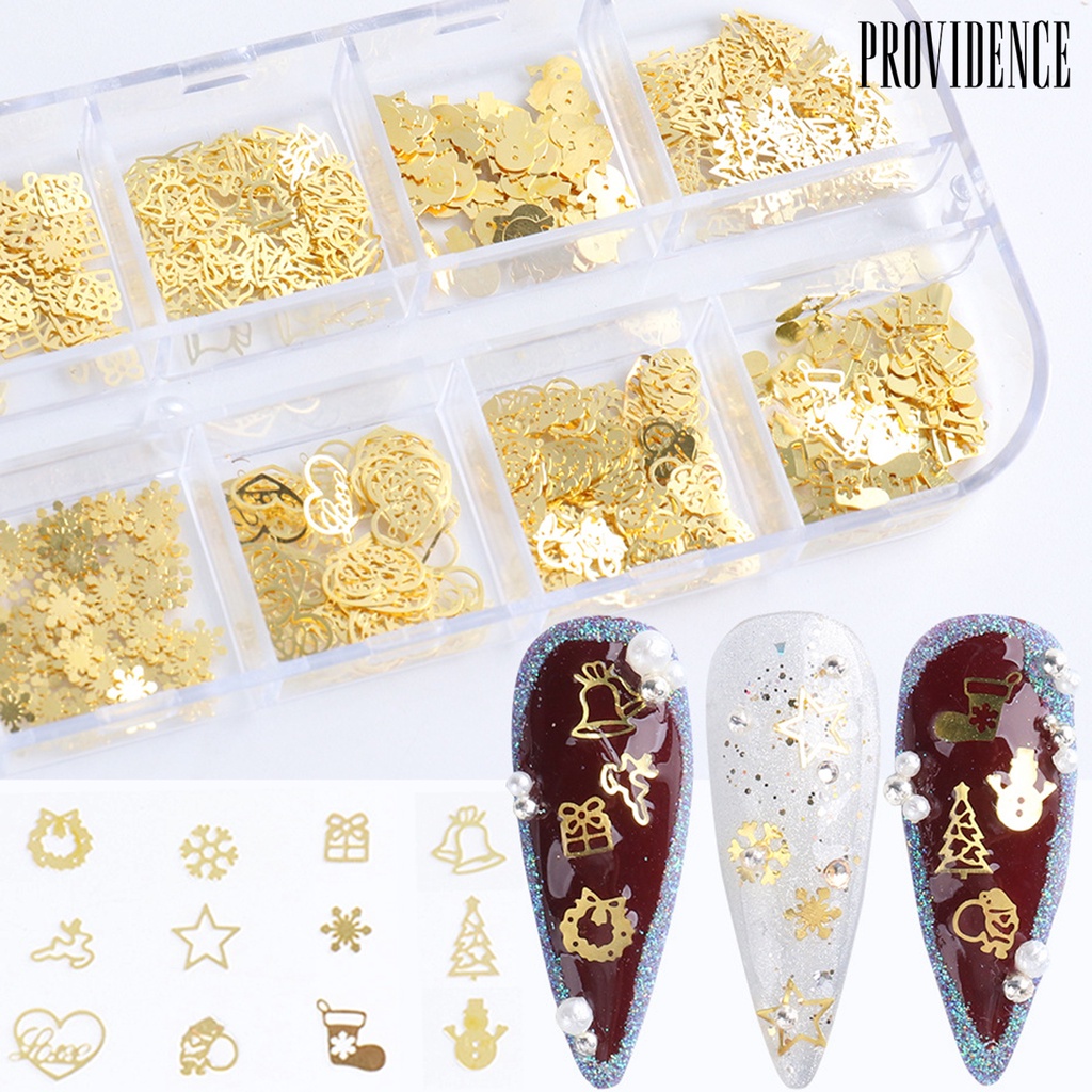 Providence 1 Box Nail Decor Mixed Elk Snowman Snowflake DIY Design Gold Color Metal Nail Art Studs Set for Nail Design