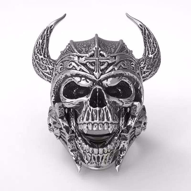 Cincin Tengkorak Prajurit Kepala Banteng Horn Ring