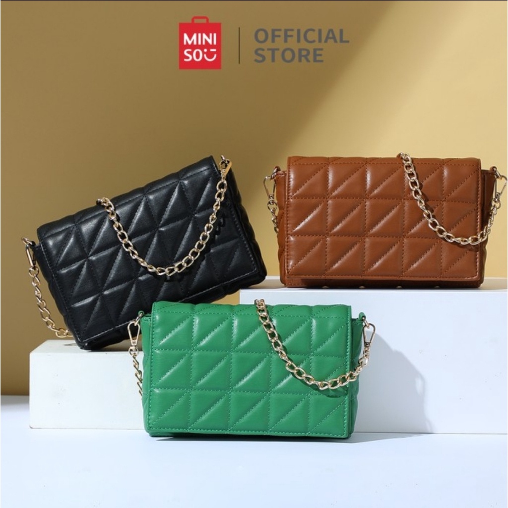 MINISO OFFICIAL Retro soft rectangle shoulder bag with flap top / Tas selempang miniso murah / cross