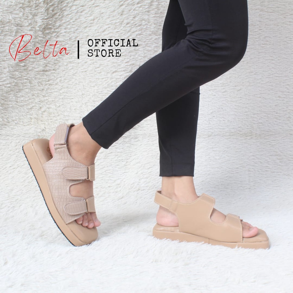 BELTA Sandal Wanita Tali Belakang Sol Tebal Empuk Mocca Tan Mustard Black