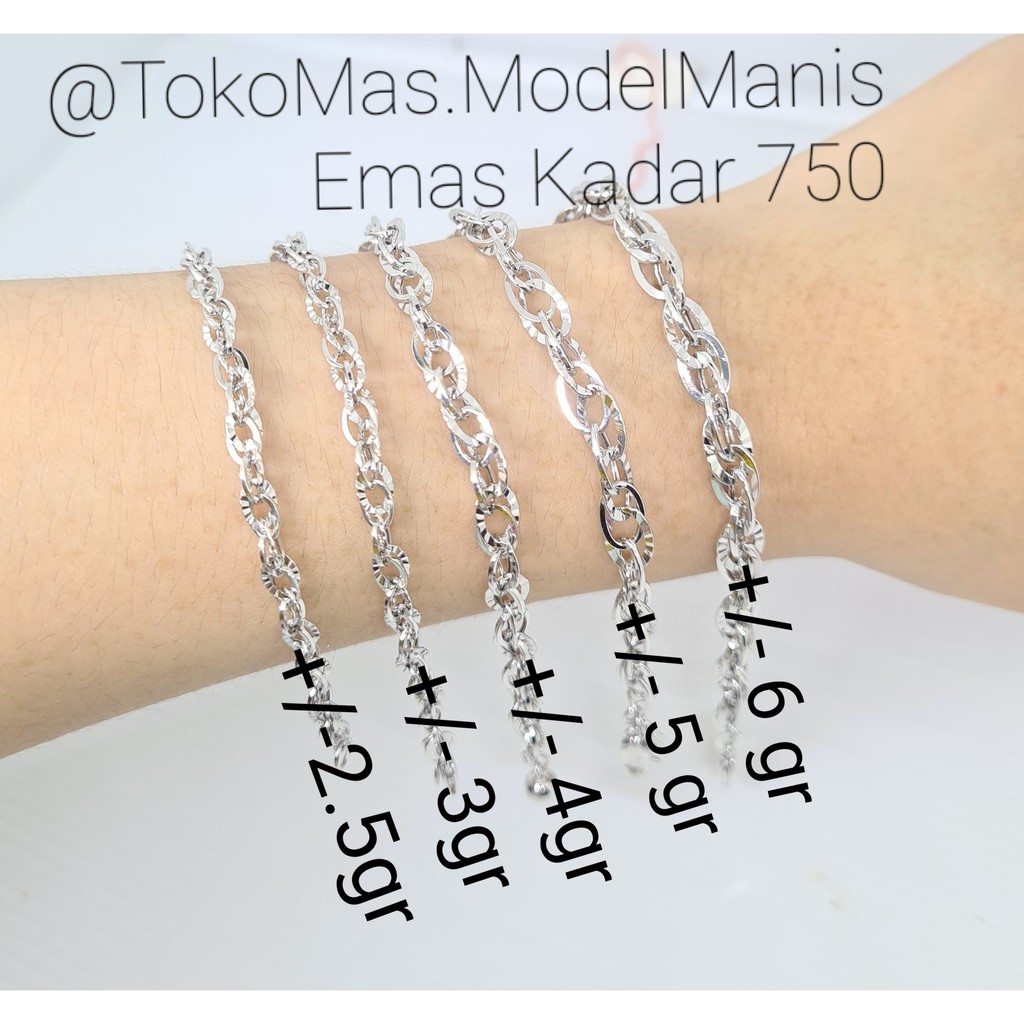 Gelang Dragon model baru ringan besar emas putih asli 750 kadar 17 K