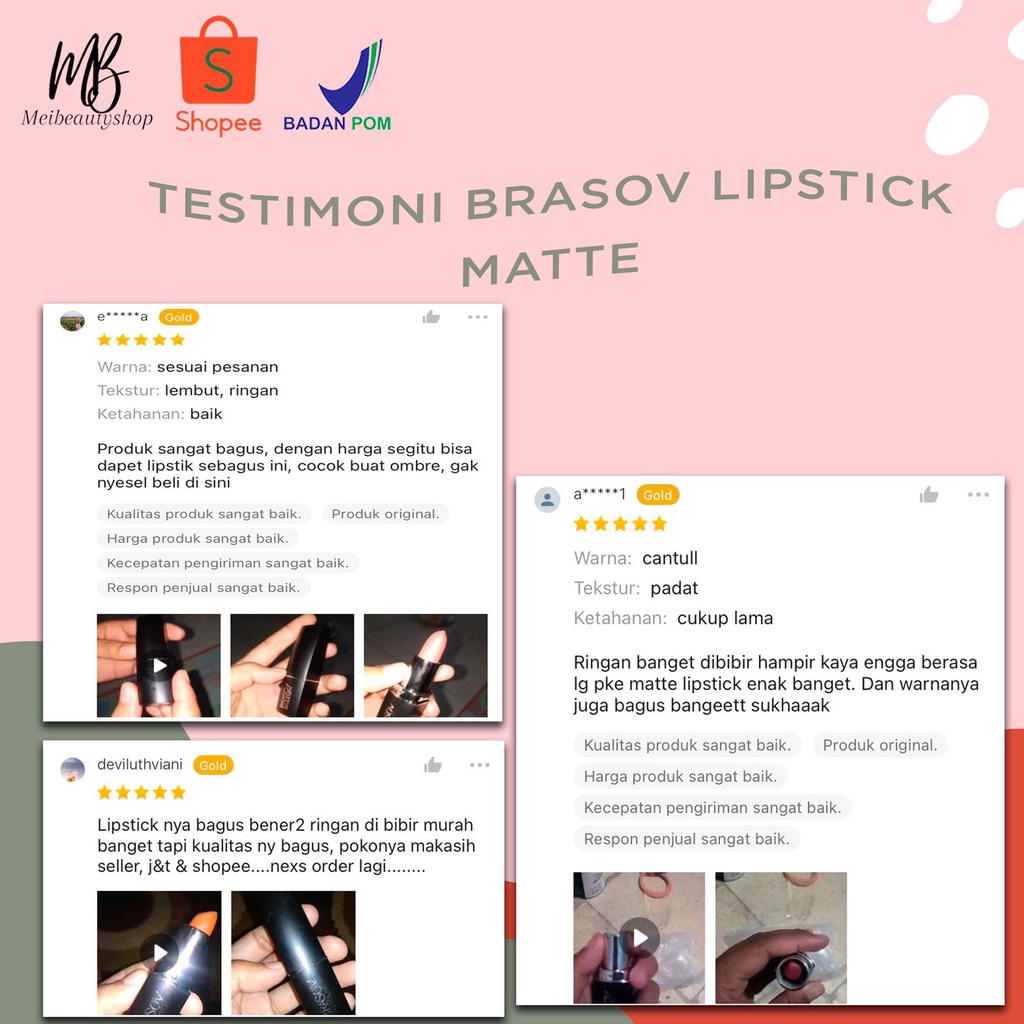 BRASOV LIPSTICK MATTE HALAL BPOM 3.8GR