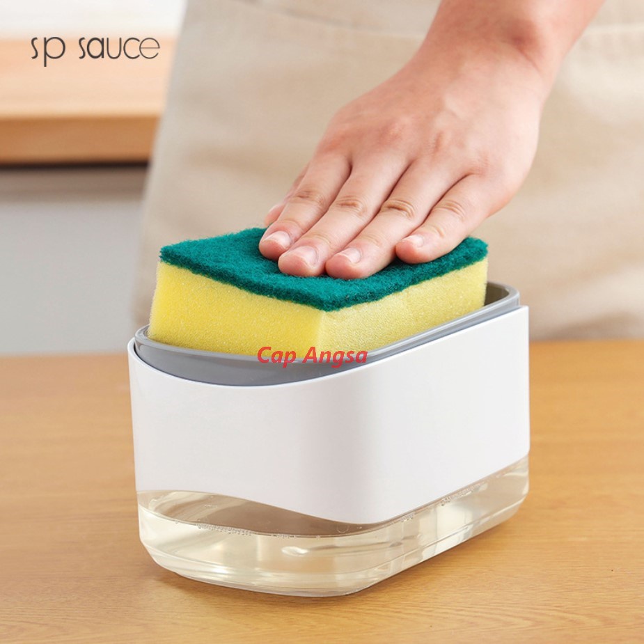 SP SAUCE DISPENSER SPONS BUSA 2in1 CUCI PIRING DISHWASHING LIQUID PUMP POMPA SABUN HOLDER SEPON SPONGE