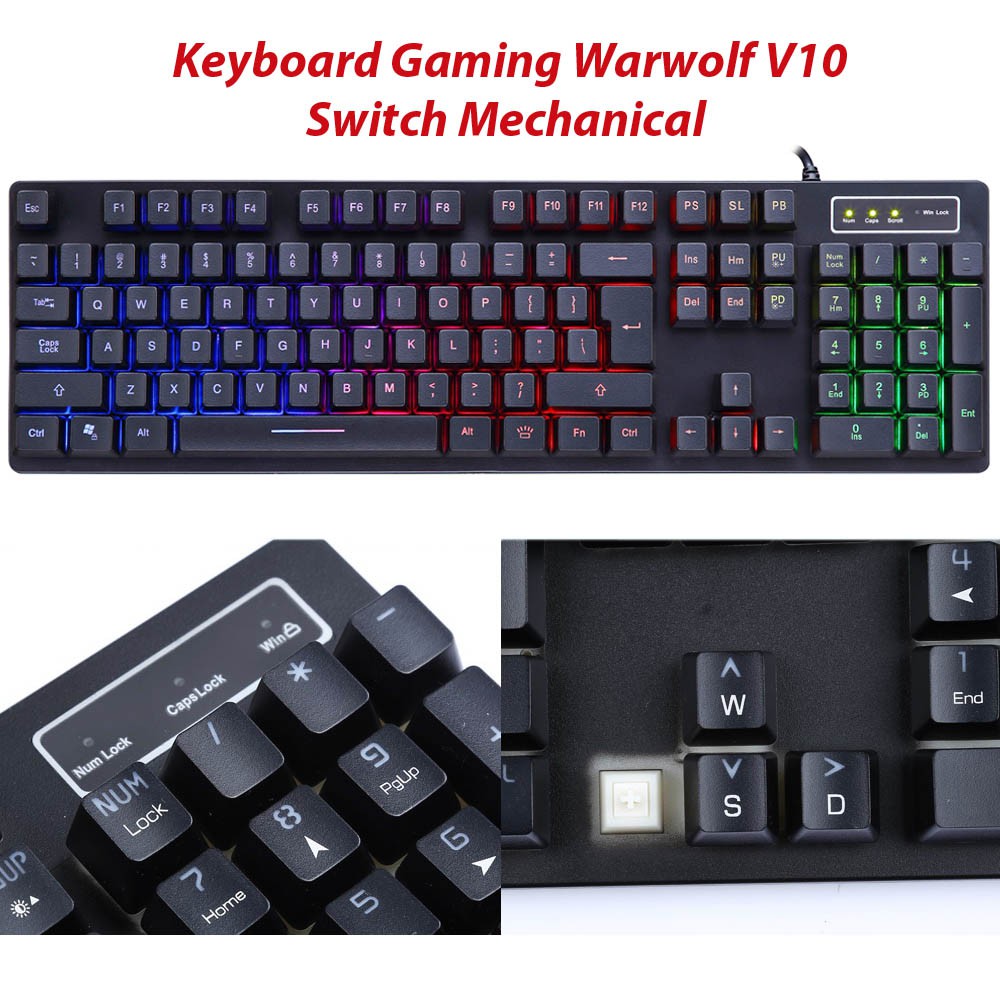 Trend-Warwolf V10 Semi Mechanical Keyboard Gaming Full Backlight RGB - Hitam