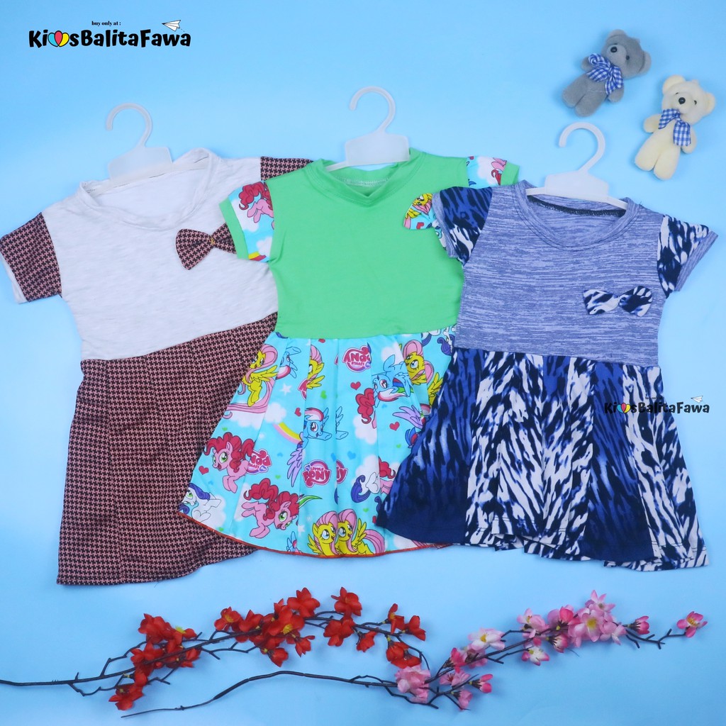 Dress Karin Uk 1-2 Tahun / Baju Anak Perempuan Dres Lengan Murah Pesta / Gaun Pesta Import Karakter