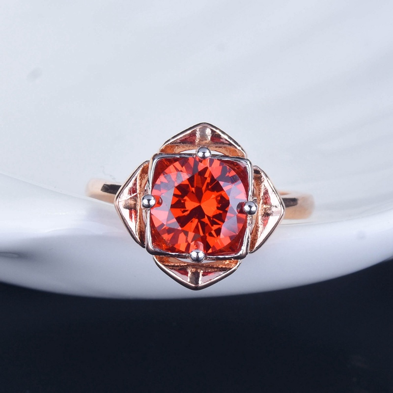 Fancyqube Cincin Adjustable Desain Bunga Mawar Warna Merah Bahan Cubic Zircon Aaa Untuk Wanita