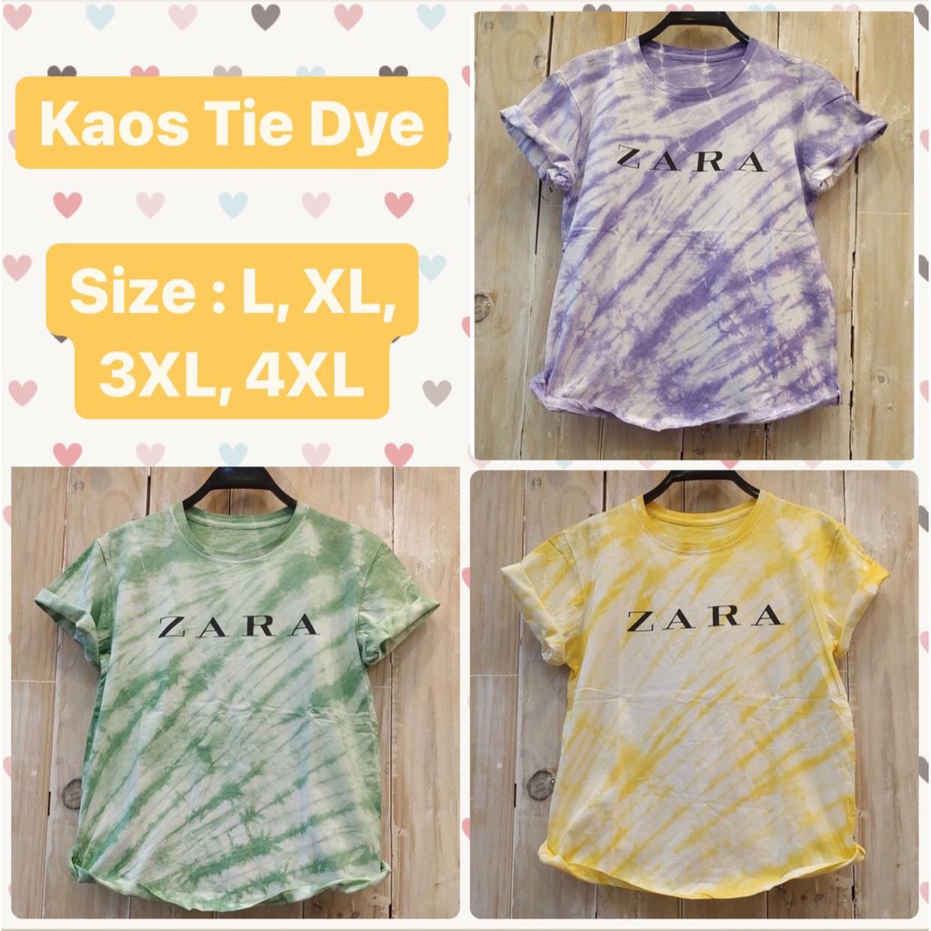 Terlaris kaos cewek tie dye Zara purple yellow green t-shirt fit L XL 3XL 4XL JUMBO baju baru kekini