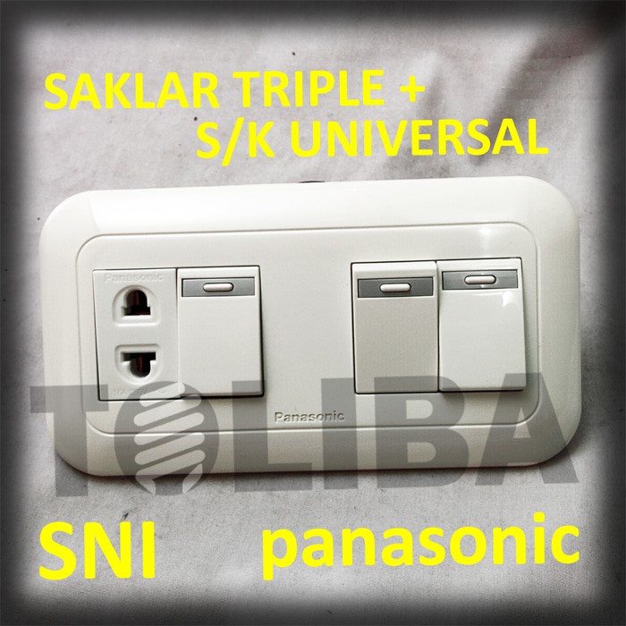 stopkontak stop kontak universal + 3 saklar / saklar triple panasonic