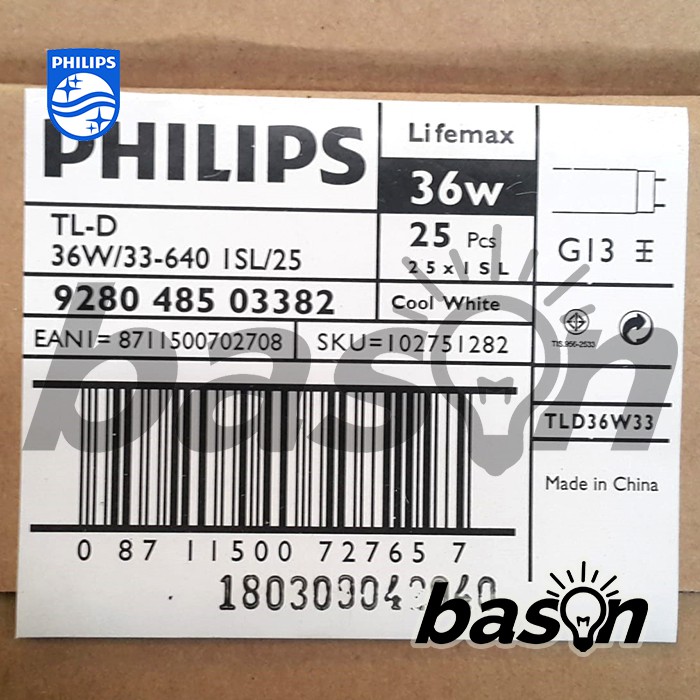 PHILIPS TL-D 36W 33 / 640 - Lampu Neon 1200mm 4000K - KHUSUS OJOL