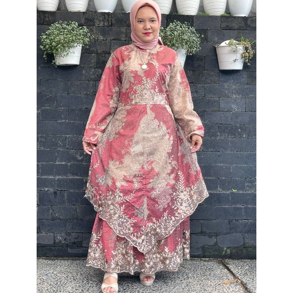 Gamis pesta mewah/ brukat tile premium jumbo