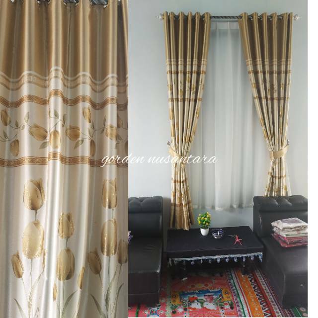 Gorden Motif Bunga Tulip Hordeng Blackout Impor Gordyn Tirai