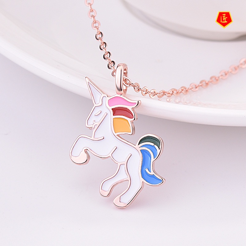 [Ready Stock]European and American 925 Silver Unicorn Necklace Ins Lucky God Beast Sweet Pendant