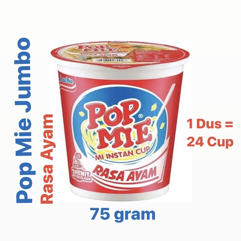 

〖Pop Mie Besar / Jumbo 75 gram Rasa Kuah Ayam | 1 Dus - 24 Cup | Makanan Instant〗