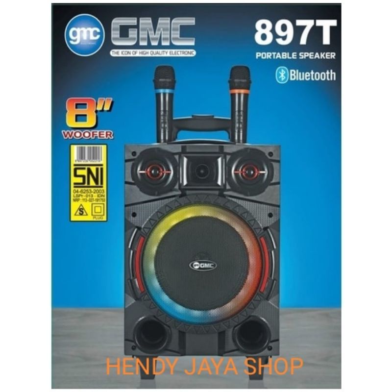 SPEAKER PORTABLE BLUETOOTH GMC 897T 8 INCH FREE 2 MIC WIRELESS