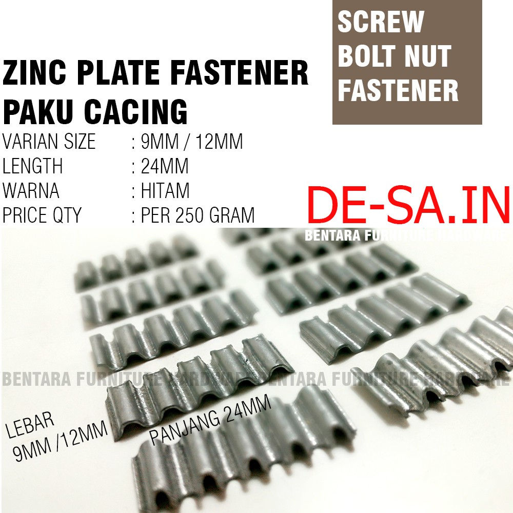 250 GRAM PAKU CACING UKURAN 3/8&quot; - 1/2&quot; - 5/8  (9mm - 12mm - 15mm) - ZINC PLATE CORRUGATED FASTENER