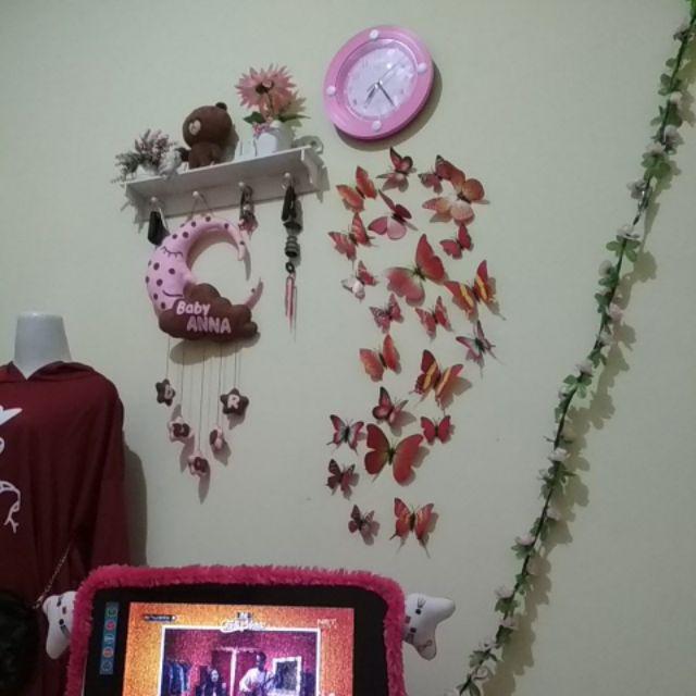 Rak Dinding Gantung Pot Tanaman 3 Susun Ungu Tali Putih Minimalis