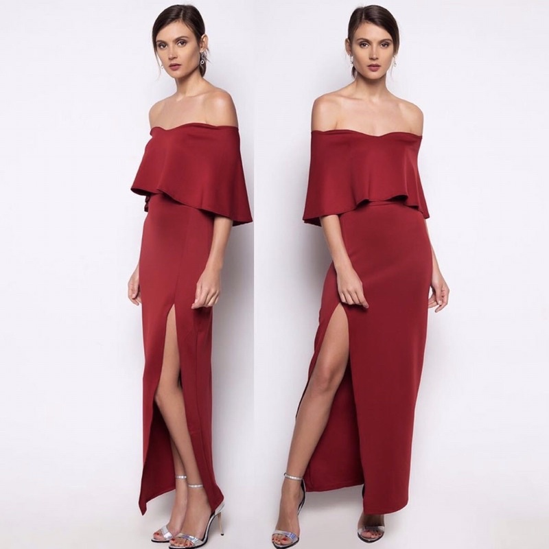 SOLITUDE DRESS - Sabrina dress pesta wanita gaun gown off shoulder baju big size jumbo ukuran besar 