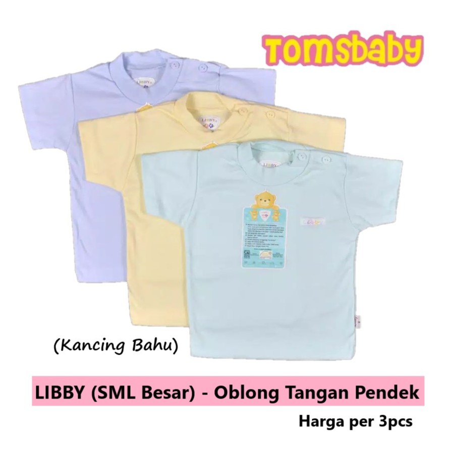 LIBBY 3pcs Baju Oblong Tangan Pendek WARNA Polos (24-40bln)